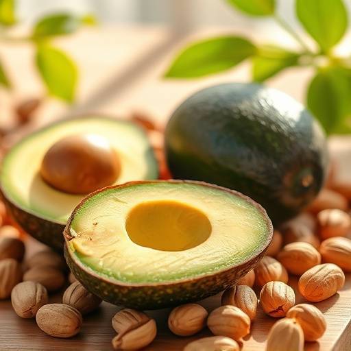 Avocado and nuts, sources of healthy fats